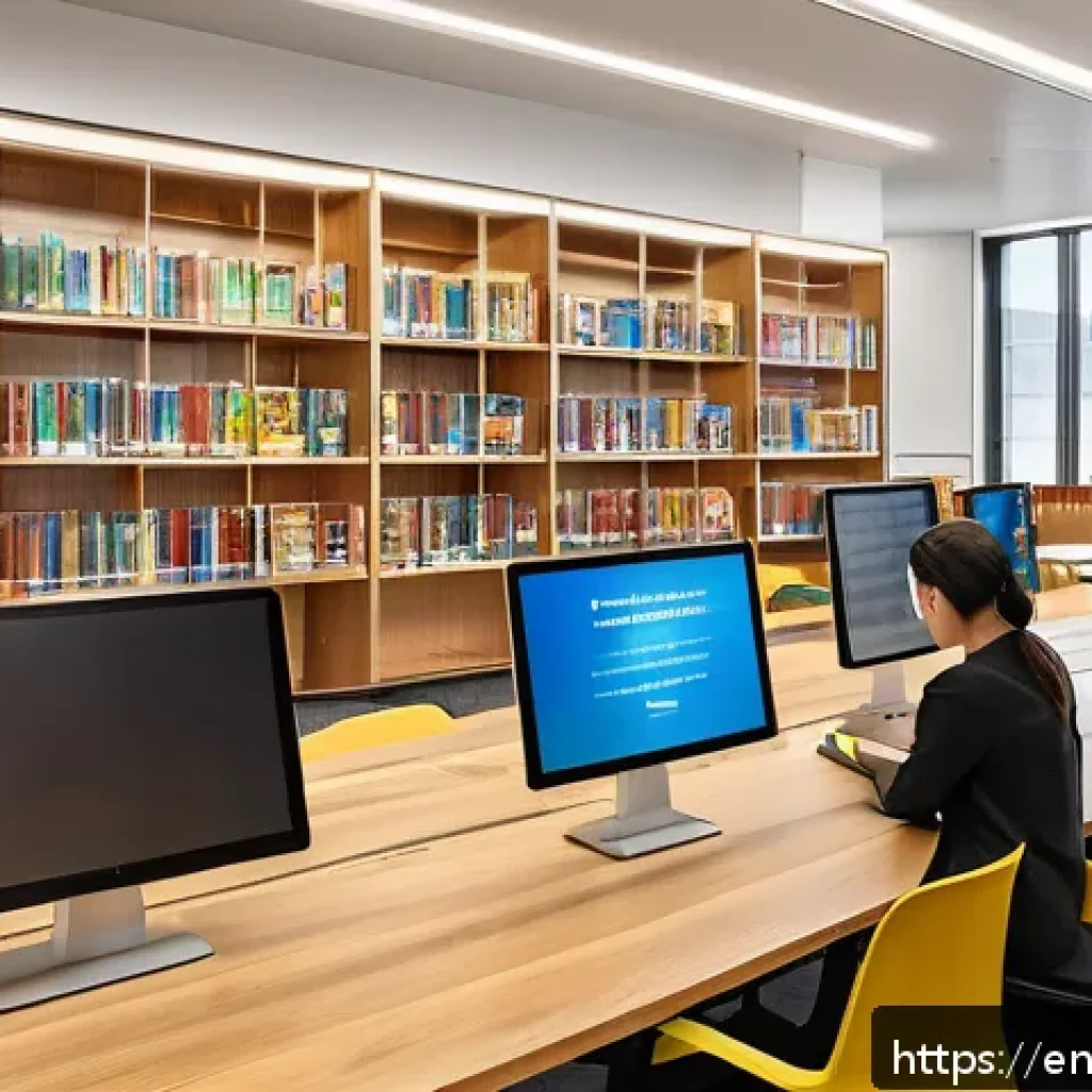 왕립 스페인어 학술원 역할 - A sophisticated modern library interior with multilingual Spanish language resources displayed promi...
