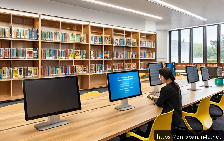 왕립 스페인어 학술원 역할 - A sophisticated modern library interior with multilingual Spanish language resources displayed promi...