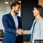 스페인어로 자기소개 하는 법 - A professional business networking event scene in a modern conference room, featuring diverse people...