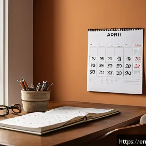 스페인어 날짜 및 요일 표현 - A cozy modern study room scene featuring a calendar on the wall with the date "Monday, April 10" pro...