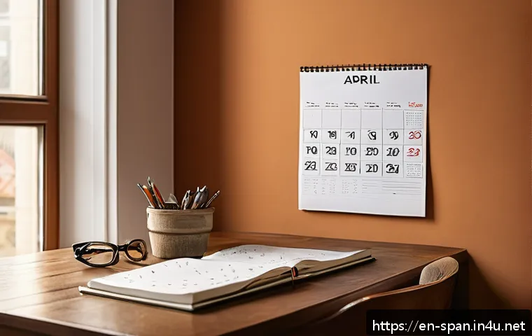 스페인어 날짜 및 요일 표현 - A cozy modern study room scene featuring a calendar on the wall with the date "Monday, April 10" pro...