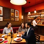 스페인어로 음식 주문하기 - A lively Spanish tapas bar interior filled with diverse patrons enjoying small plates and drinks. Th...